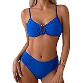 Fanuerg Women's Ruched Bikini Sets U-Wire Linked Two Piece Swimsuit Mid Waist 2025 Swim Bathing Suit