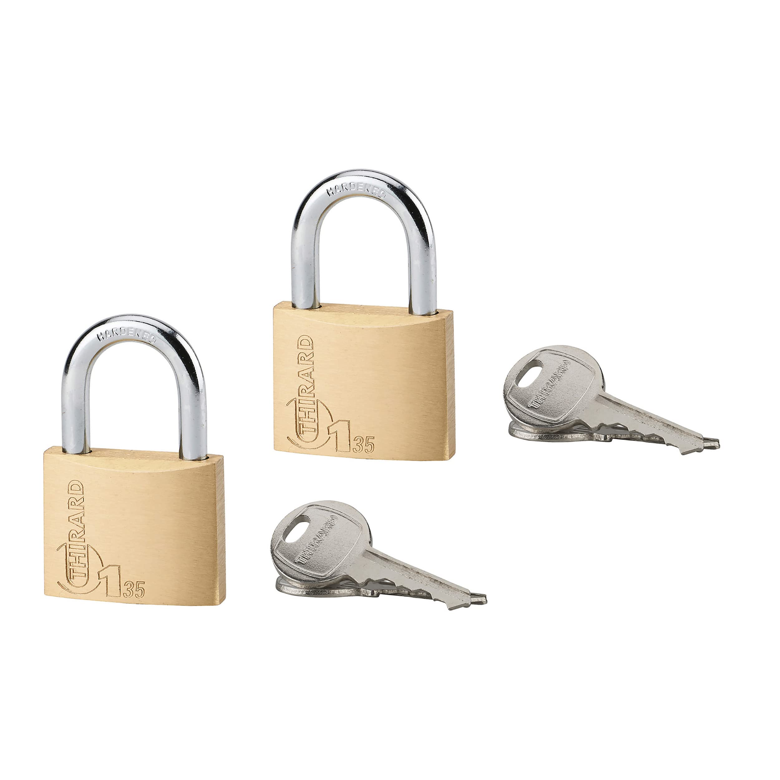 THIRARD FABRICANT DE SECURITE DEPUIS 1920 Mach 1 Thirard 00180034 Set of 2 Padlocks Type 1 • 35 mm with 4 Keys-1/2 30 mm High Shackle for Size 40 mm Additional Keys on Model, Gold