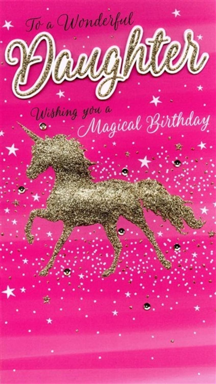 Large Birthday Card for Daughter Quality Card Bright Pink 29.5 x 17 Cm (11.6 x 6.7 inches) Glitter Unicorn Wishing You a Magical Birthday