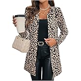 GORGLITTER Women's Leopard Cheetah Animal Blazer Jackets Fall Trendy Long Sleeve Open Front Lightweight Long Jacket