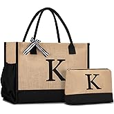 GASSDA Initial Canvas Tote Bag Birthdays Gift for Women Mom Teacher Friend Bridesmaid,Custom for Wedding Beach Holidays