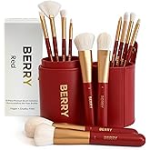 BERRY GOODS 12-Piece Makeup Brush Set with Microcrystalline Silk Fibers – Ultra-Soft, Vegan & Cruelty-Free Face & Eye Brushes with Travel Case (BERRY Red)