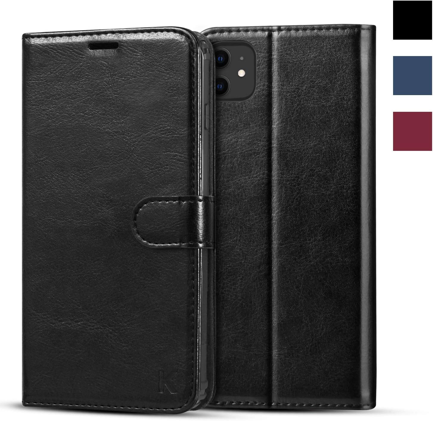 KILINO iPhone 11 Wallet Case [PU Leather] [Soft TPU] [RFID Blocking] [Shock-Absorbent Bumper] [Card Slots] [Kickstand] [Magnetic Closure] Flip Folio Cover for iPhone 11 (Black)