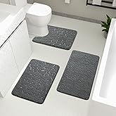 YIHOUSE Bathroom Rugs Mat Set 3 Piece Dark Grey, Memory Foam Bath Mats Sets, Non Slip Water Absorbent Washable Bath Rugs for Sink, Toilet and Floor