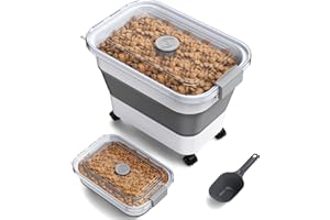 VIRETEC Dog Food Storage Container, 15-23 Lbs Collapsible Dog Food Container with Transparent Airtight Lid, Wheels and Scoop, Travel Pet Food Storage Container for Cat, Dog and Bird, Keep Dry Food Fresh
