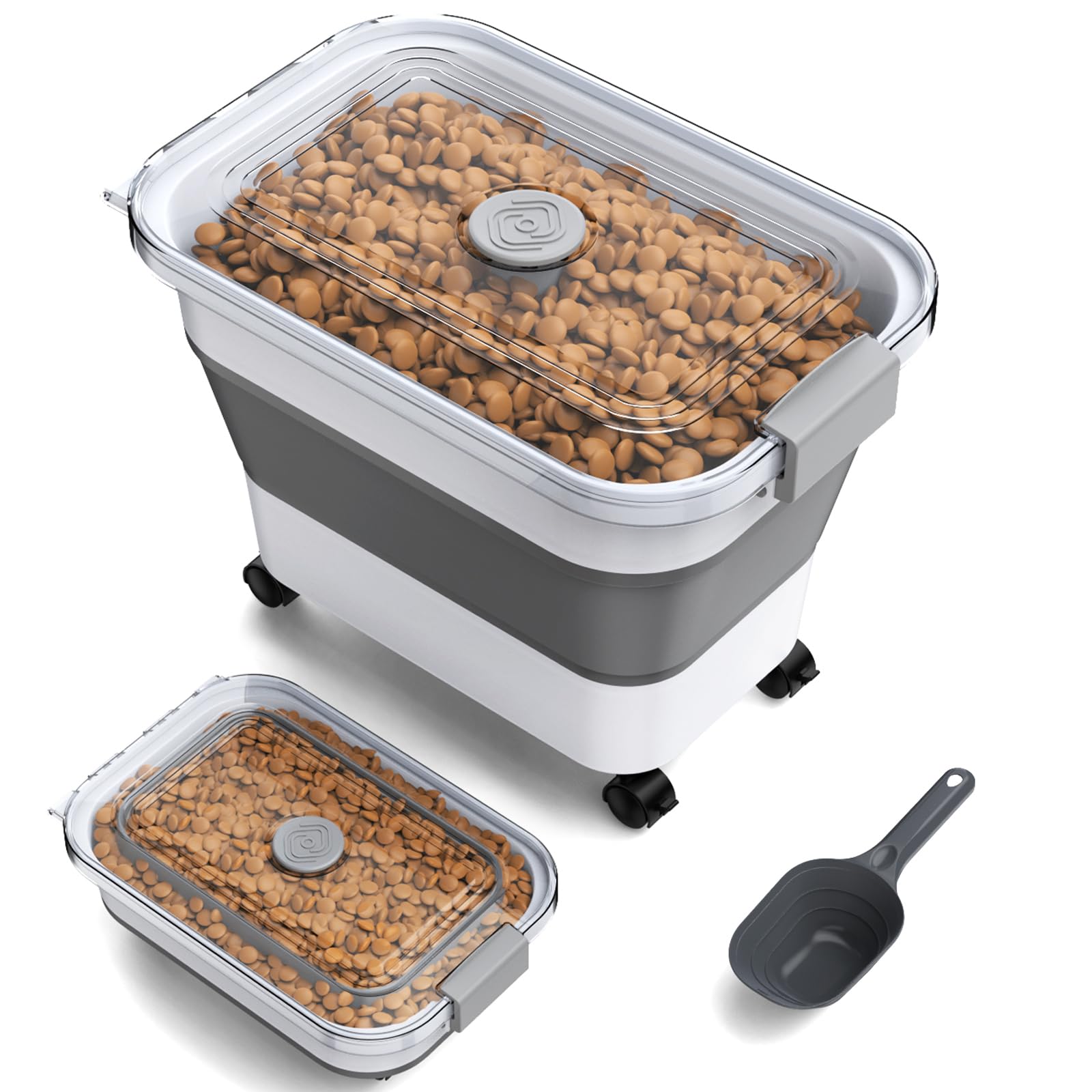 Photo 1 of ****ONER HANDLE BROKEN *** Dog Food Storage Container, 15-23 Lbs Collapsible Dog Food Container with Transparent Airtight Lid, Wheels and Scoop, Travel Pet Food Storage Container for Cat, Dog and Bird, Keep Dry Food Fresh