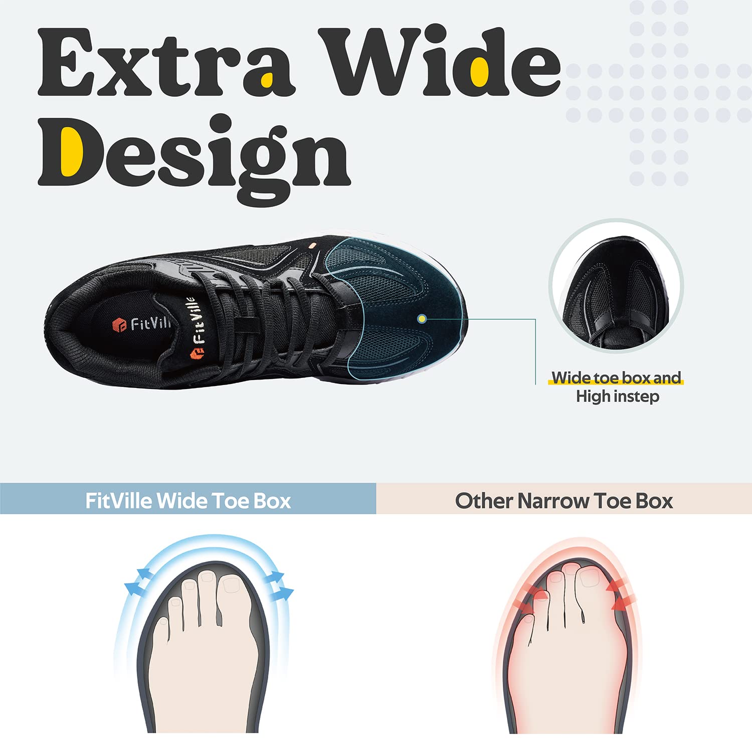 Fitville Extra Brede Wandelschoenen Met Klittenband Voor Heren