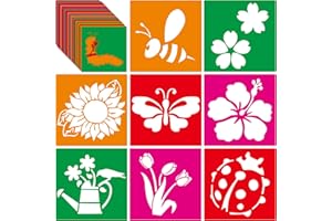HENOYSO 24 Pieces Spring Stencils for Kids 8 Inches Summer Drawing Chalk Stencils Large Washable Garden Flower Butterfly Themed Primary Shape Template for Kids Toddlers Preschooler