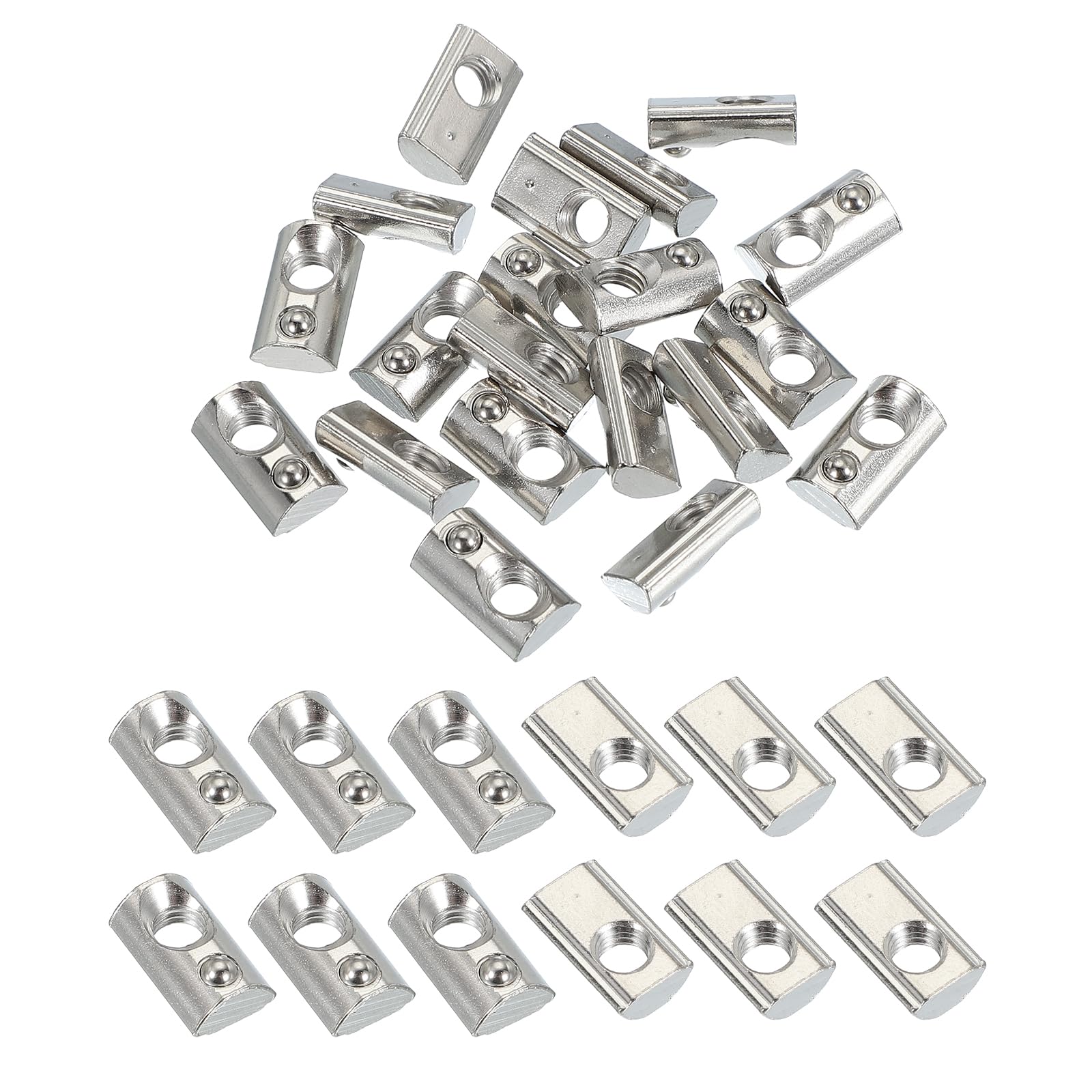 PATIKIL 2020 Series M5 t Slot Nuts, 20pcs Roll-in Spring Ball Loaded Elastic Nuts with 6mm Slot for Aluminum Extrusion Profile Rail 3D Printer, Silver