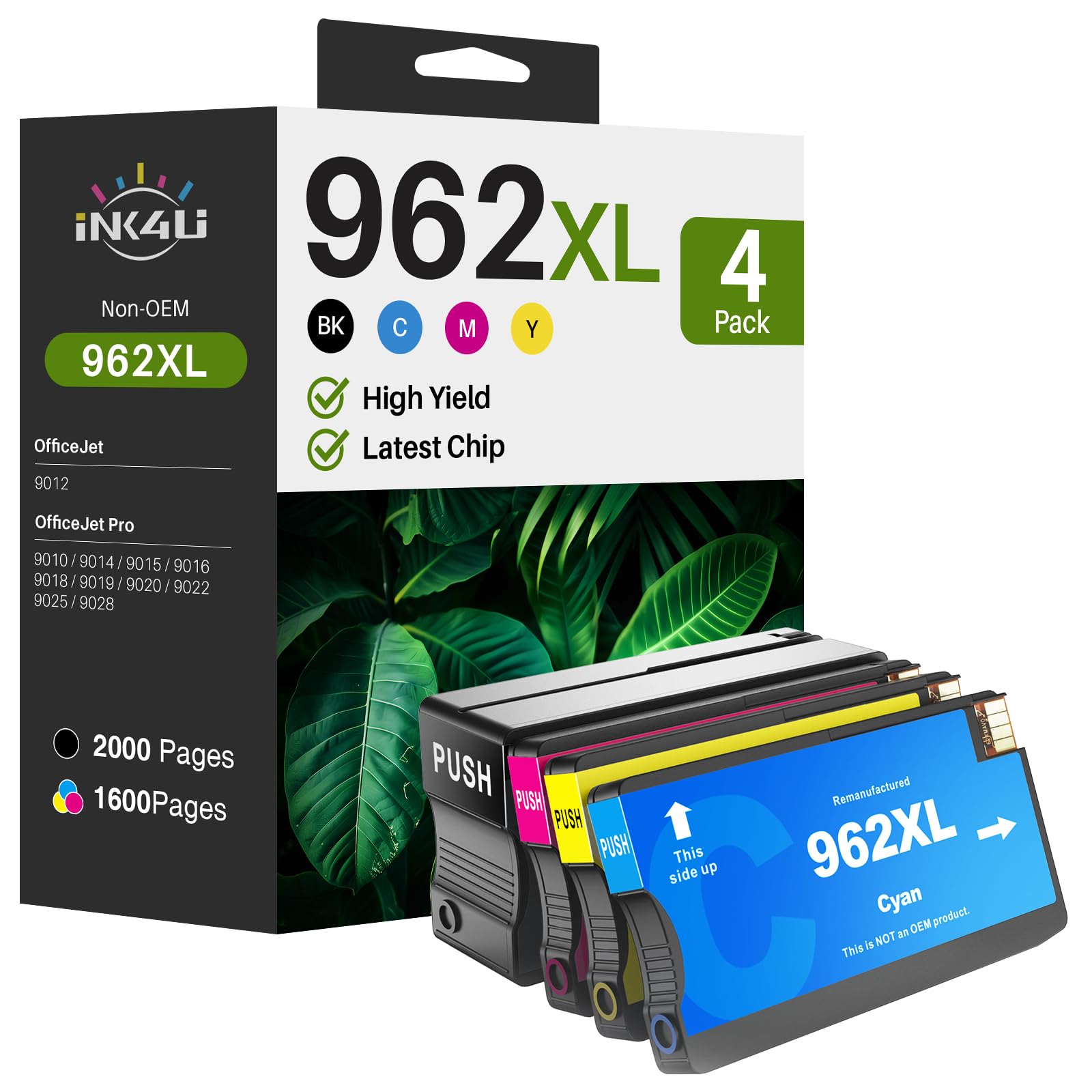 Photo 1 of (Latest Chip) 962XL Ink Cartridges for HP Printers Compatible Replacement for HP 962XL Ink Cartridges Combo Pack to Work for HP Officejet Pro 9015 9010 9018 9020 9022 9025 Printer (High Yield, 4 Pack)