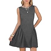 EXLURA Womens Summer Casual Cotton Gingham Dresses Back Elastic Waist Sleeveless Faux Linen Elegant Mini Short Beach Dress