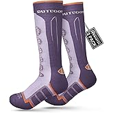 OutdoorMaster Kids Ski Socks, 2/3-Pack Merino Wool Compression Thermal Socks with Boys & Girls, Over The Calf Non-Slip Cuff