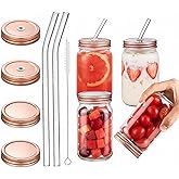 ZHUNZOOEN 16oz Glass Cups with Lids and Straws - 4Pcs Drinking Glasses Set for Coffee Bar Accessories,Iced Coffee Cups with Lids,Matcha Cup Glass Tumbler Reusable for Gifts
