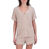 BORN Heathered Modal Pajamas for Women, Short Pajama Set for Women 2 Piece with Classic Button Down Top and PJ Shorts