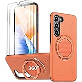 Imuruktek for Galaxy-S23 Case [𝗡𝗼𝘁 𝗙𝗶𝘁 𝗦𝟮𝟯 𝗣𝗹𝘂𝘀], with 2 HD Screen Protectors, Strong Magnetic & Invisible Metal Stand, Dual-Layer Protection, Slim Rugged Phone Case for Galaxys23, Orange