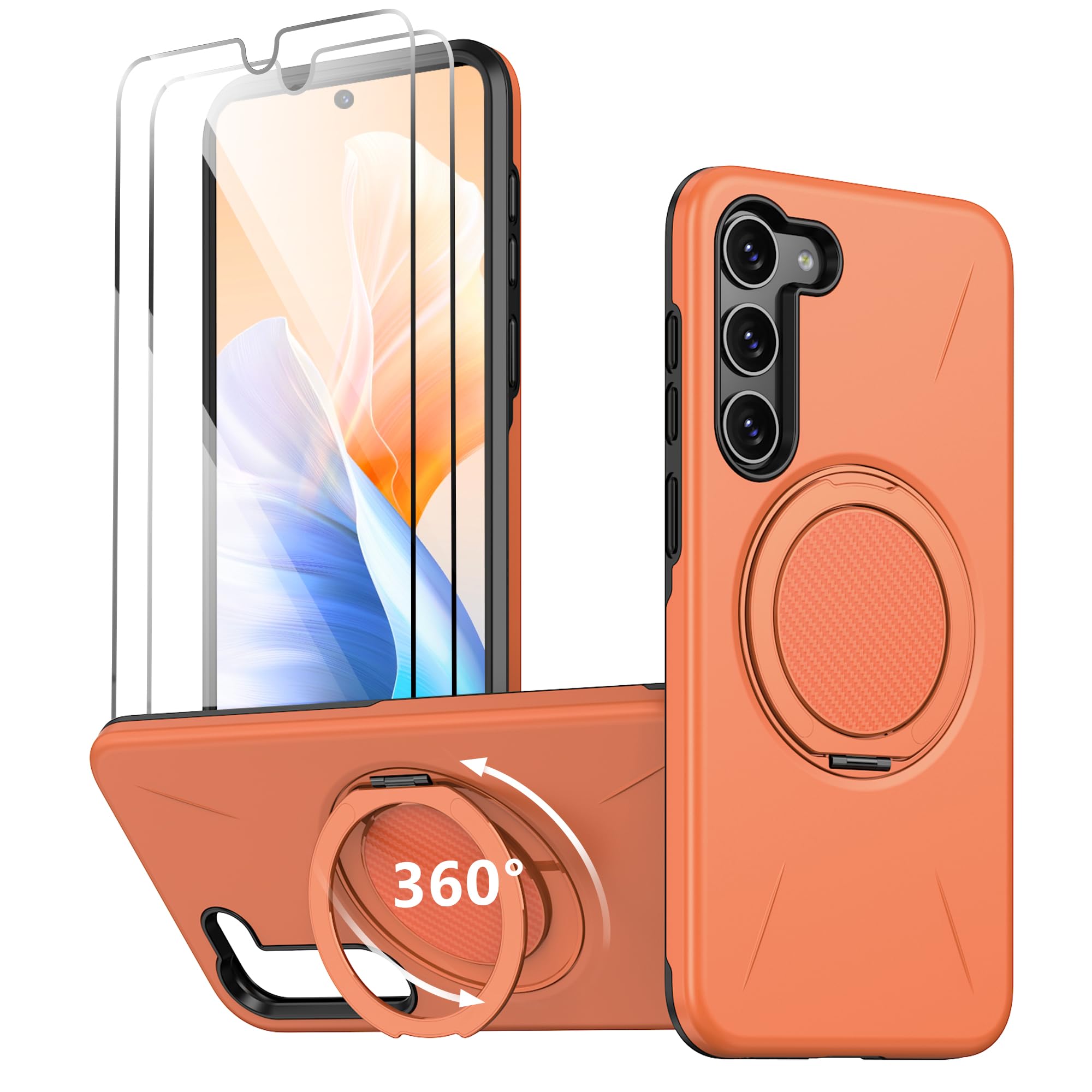 Imuruktek for Samsung Galaxy S23-Plus Phone Case, with 2 HD Screen Protectors, Strong Magnetic & Invisible Kickstand Phone Case for Samsung 23 Plus, Slim Shockproof Funda para Samsung S23 Plus, Orange