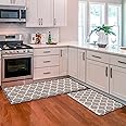 KMAT Kitchen Mat [2 PCS] 0.47inch Cushioned Anti-Fatigue Area Rug Sets, Waterproof Non-Skid Kitchen Mats and Rugs Heavy Duty PVC Ergonomic Comfort Standing Mat for Kitchen, Floor Office,Khaki