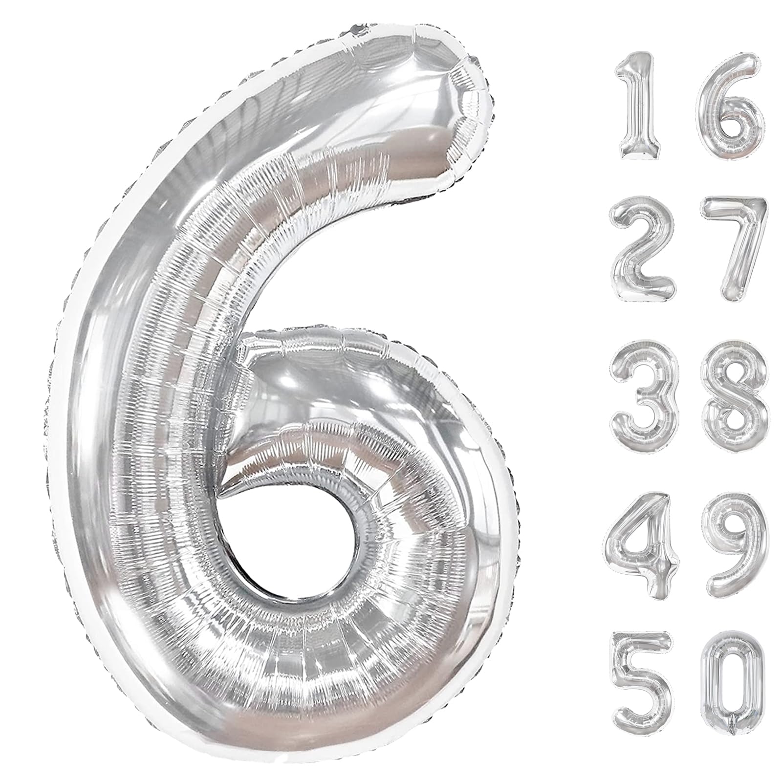 Photo 1 of 40 Inch Silver 6 Number Balloons Giant number balloons 6 Foil Mylar Helium Large Digital Balloon Gold Birthday Numbers Jumbo Balloons 16th or 61st Anniversary Party Decorations Supplies