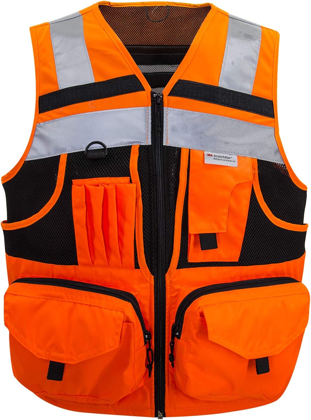 3M Reflective stripes Safety Vest Hi-vis Orange knitted Vest with 10 pockets Bright Construction Workwear for men and women. (Extra Large)
