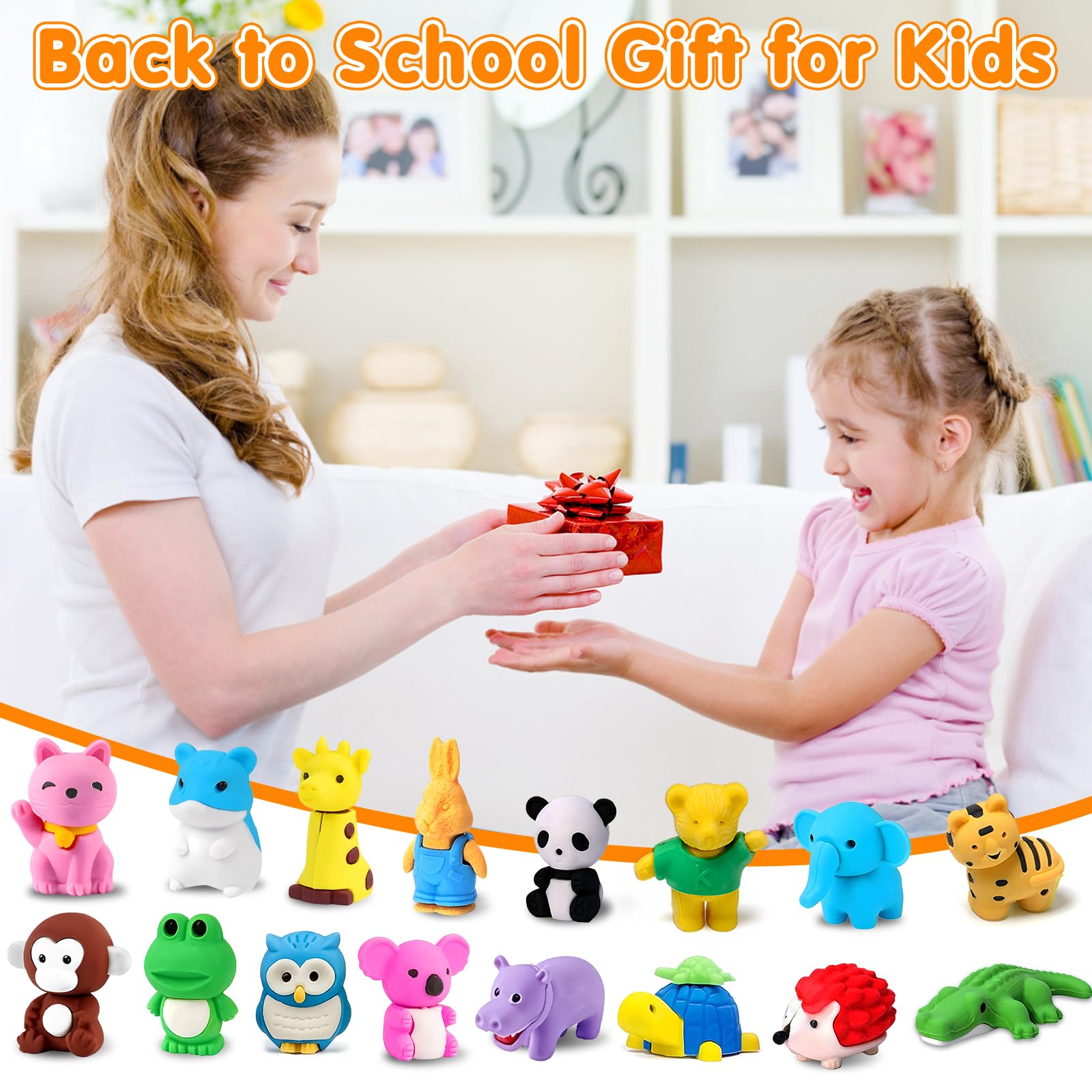 16 Pack Animal 3D Erasers Desk Pets for Kids Pencil Erasers Bulk Gifts for Classroom Prizes,Game Reward,Treasure Box,Goodie Bag Stuffers,Pinata Filler,Party Favors,Puzzle Mini Toys School Supplies
