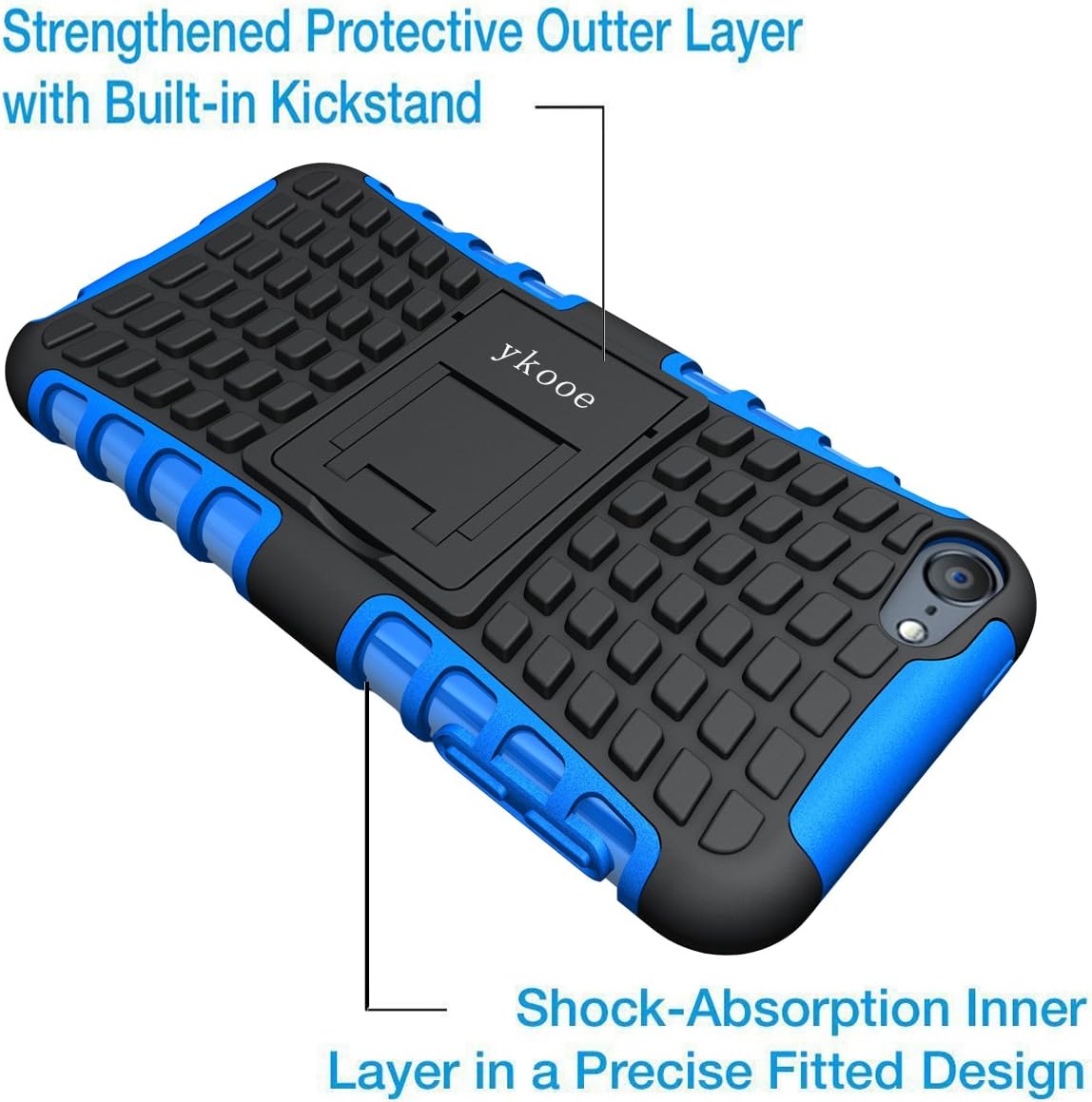 ykooe iPod Touch 7 Case, Touch 6 Case, Touch 5 Case, Heavy Duty Protective Cover Dual Layer Hybrid Shockproof Protective Case with Stand for Apple iPod Touch 5 6 7