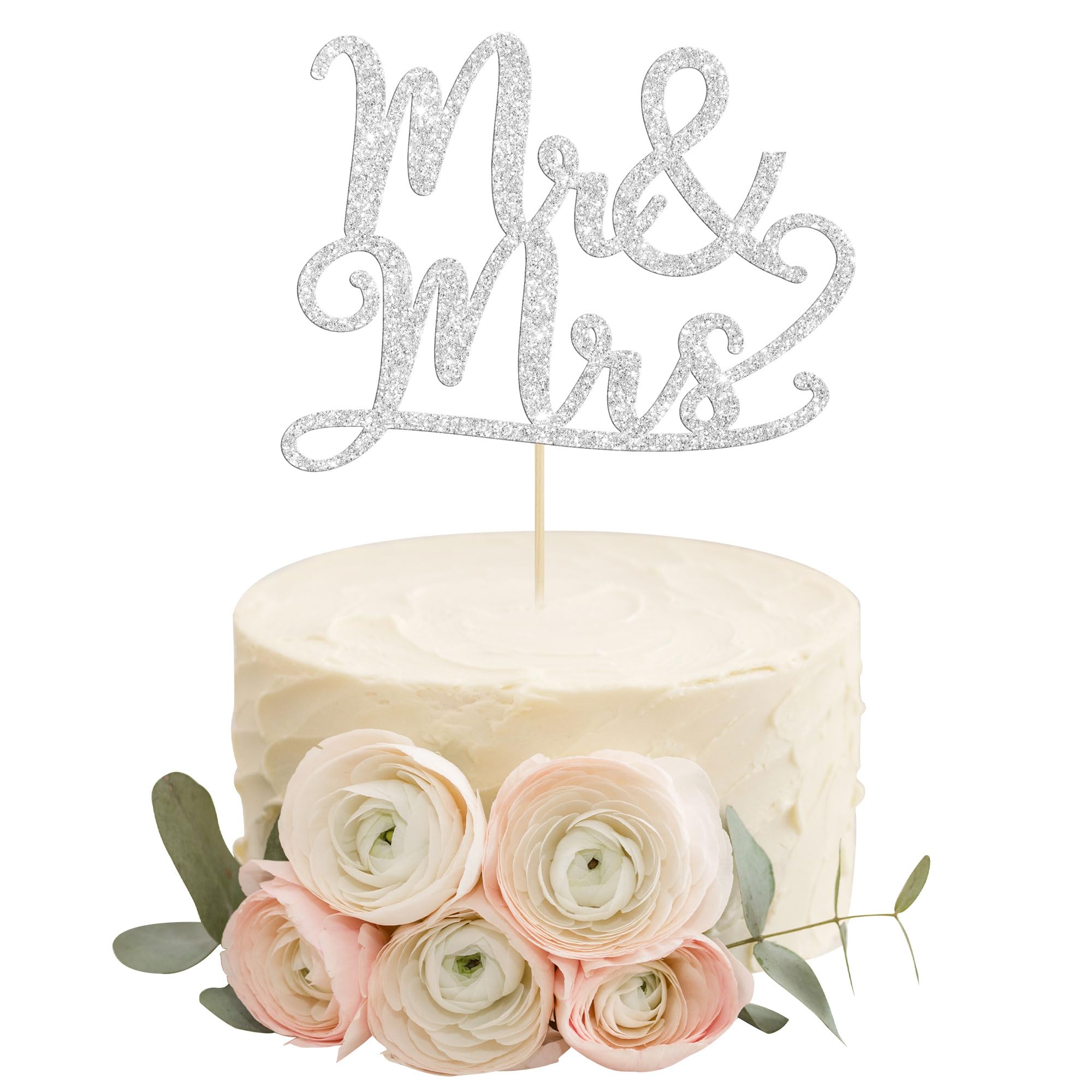 Gyufise 1Pcs Silver Glitter Mr Mrs Cake Topper Love Mr Mrs Cake Decoration Wedding Cucpake Toppers Bridal Shower Cake Decorations Party Supplies