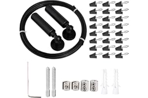 Wall Mount Curtain Wire Rod Set 5m Adjustable Stainless Steel Drape Rod for Heavy Curtains, Tapestries and Art Displays, Blac