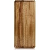 Charmlife 1 pcs 15.7" x 7" Large Solid Acacia Wood Serving Tray Rectangular Wooden Serving Platter Natural Wooden Board for Bar Coffee Party