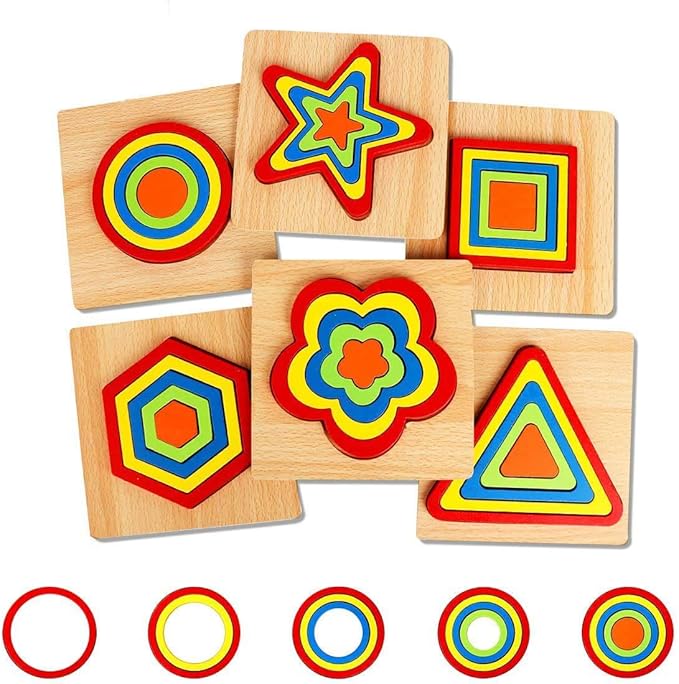 Toddler Puzzles Games, 6 pcs Wooden Toys Montessori Shape Sorting