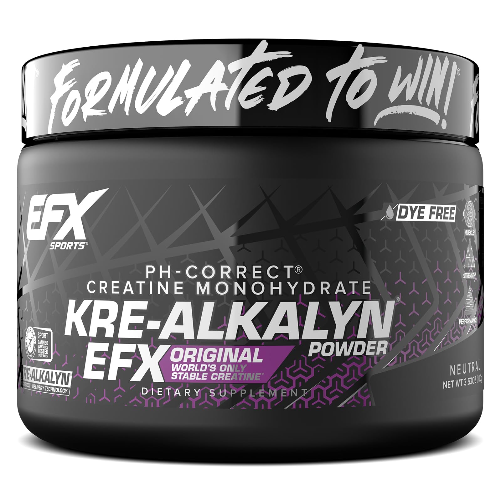 EFX Kre-Alkalyn | PH Correct Creatine Monohydrate | Patented Formula, Gain Strength, Build Muscle & Enhance Performance | Neutral - 100 Grams / 66 Serving, Packaging may vary.