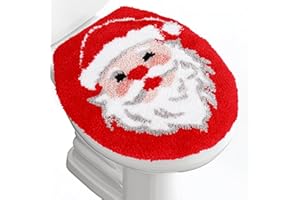 FYSUIMU Christmas Toilet Seat Cover Red Santa Soft Absorbent Plush Tufted Toilet Lid Cover Adjustable Washable Rubber Backing Covers for Xmas Holiday Bathroom Decor