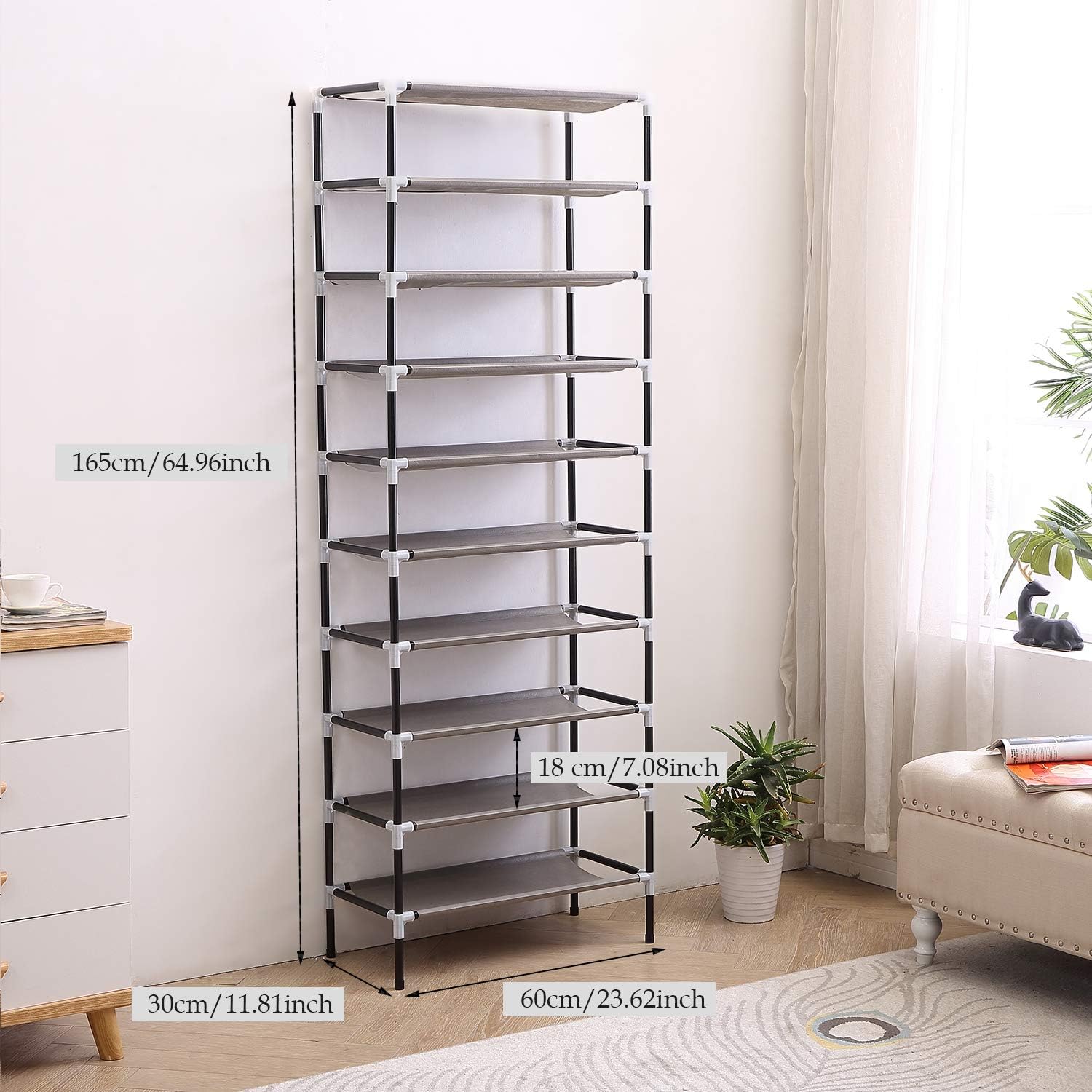 AcornFort® S-115 Black 10 Tiers Shoe Storage Rack Organiser Shelf Hold Stand for 30 works Shoes - Image 4