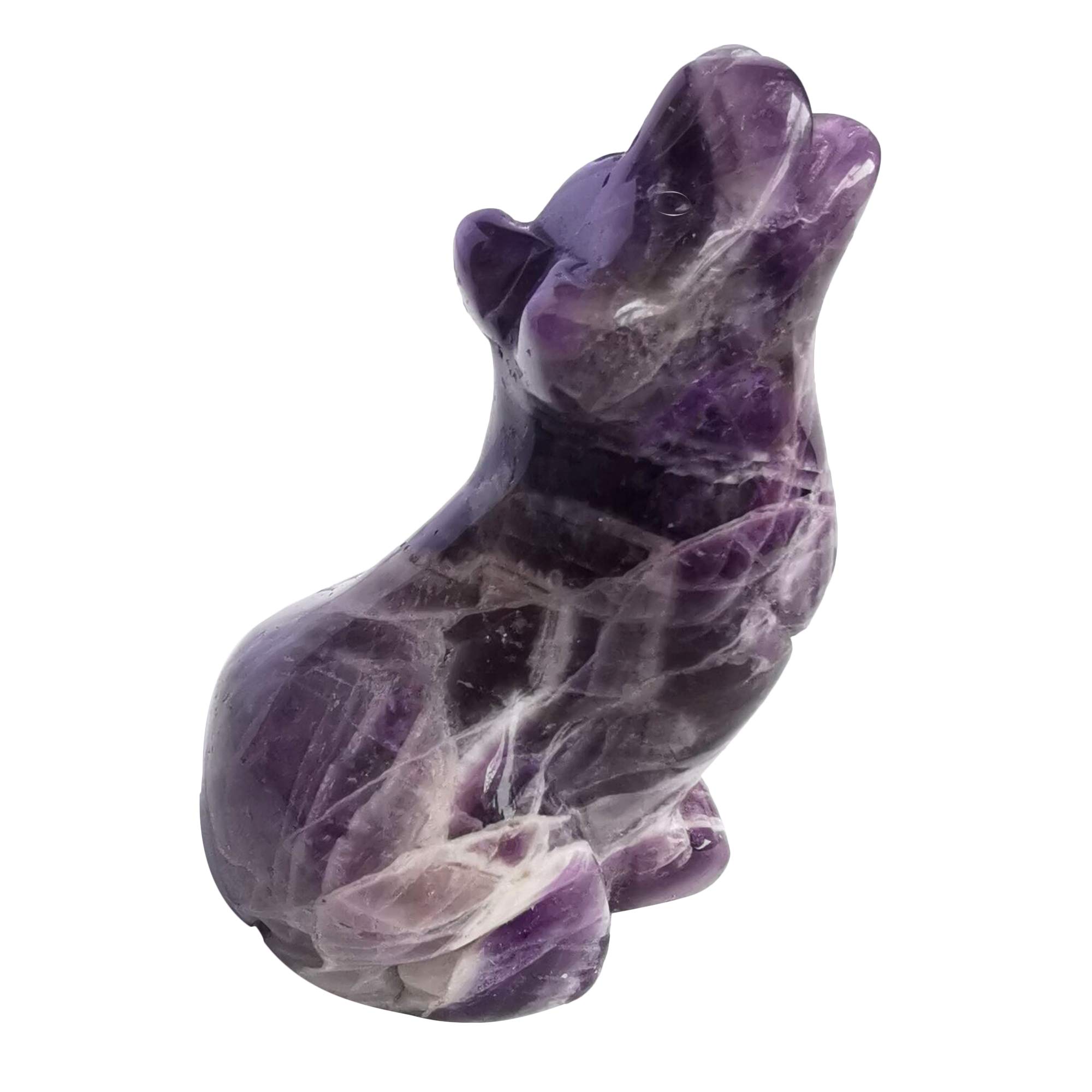 Lovionus89 Natural Amethyst Wolf Crystal Figurine, Hand Carved Stone Animal Statues for Home Decor 2.5 Inches