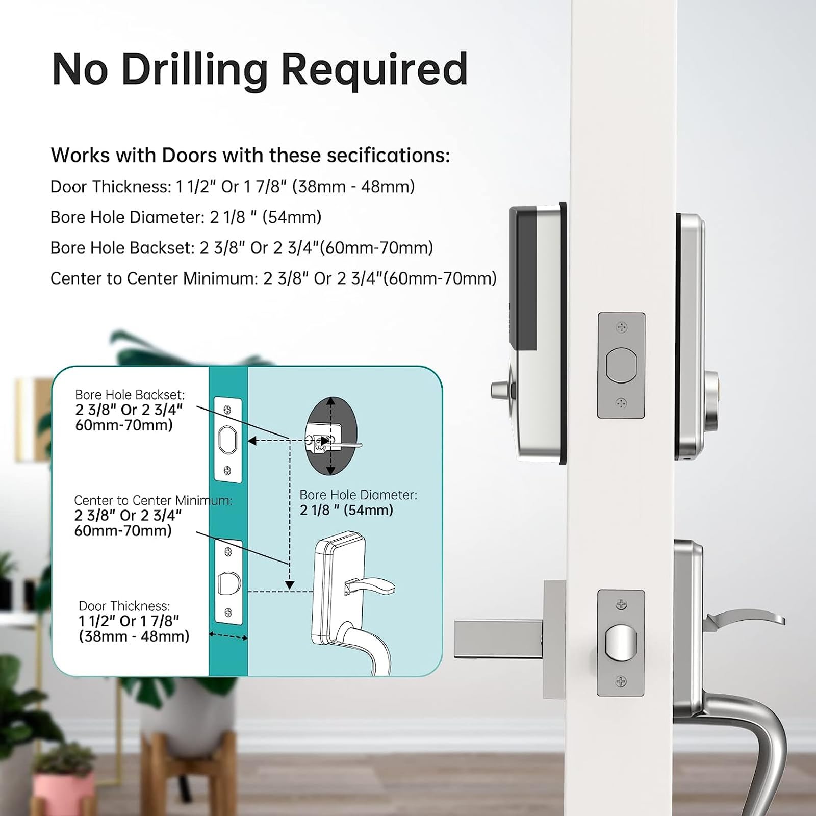 hornbill Biometric Fingerprint Smart Lock with Front Door Handle Set, Keyless Entry Smart Door Lock with Keypad, 8-in-1 Smart Deadbolt, Digital Smart Door Lock, Bluetooth Door Lock with Auto Lock