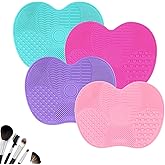HexinYigjly 4 Pcs Silicone Make Up Brush Cleaning Mat, Makeup Brush Cleaner Mats, Cosmetic Cleaning Pads, Portable Washing Tool with Suction Cup for Makeup Cosmetic Brushes