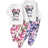 Jolyshlid Girls Outfits 4 Piece Long Sleeve Sweatshirt Cargo Pants Fall Winter Clothing Set Multicolor 3-12Y