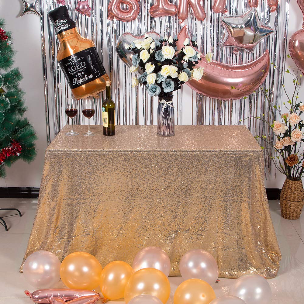 JYFLZQ Champagne Sequin Tablecloth - 60" x 102" Rectangular Sparkly Glitter Metallic Table Cover Overlay, Perfect for Wedding, Birthday Party, Baby & Bridal Shower