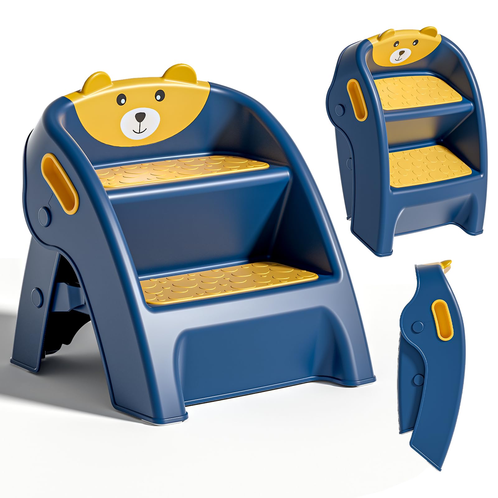 Photo 1 of TPN Toddler Step Stool for Bathroom Sink and Potty Training Durable Anti-Slip,Anti-Tip A-Frame,10-Second Assembly, 2-Step Potty Stool with Wide Steps (Navy Blue)