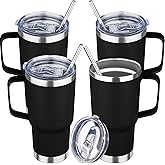 20 oz Tumbler with Handle Stainless Steel Insulated Coffee Tumbler with Lid and Straw Double Wall Vacuum Insulated Coffee Mug Leak Proof Travel Mug Tumbler for Hot and Cold Drink (Black,4pack)