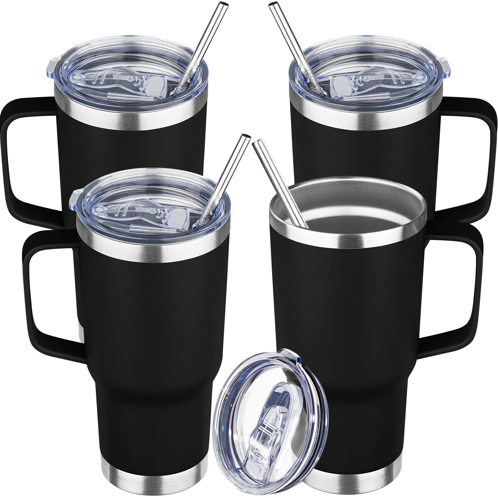 Photo 1 of 20 oz Tumbler with Handle Stainless Steel Insulated Coffee Tumbler with Lid and Straw Double Wall Vacuum Insulated Coffee Mug Leak Proof Travel Mug Tumbler for Hot and Cold Drink (Black,4pack)