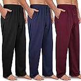 Wenouy 3 Pack Men's Cotton Pajama Pants Soft Pjs Lounge Bottoms with Pockets & Elastic Waist Sleepwear for Men