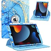 ZoneFoker Case for iPad 9th/ 8th/ 7th Generation, iPad 10.2 inch Case 2021/2020/ 2019, 360 Degree Rotating Stand, iPad 9 8 7 Gen 10.2'' Leather Cover with Pocket Design & Pencil Holder, Marble Blue