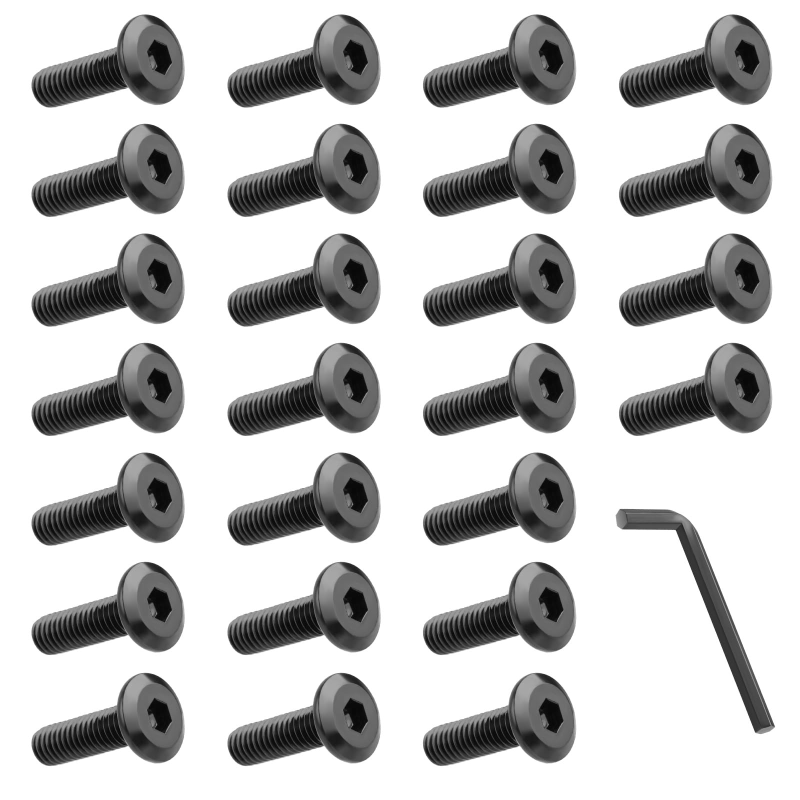 HOTUT 25 Pcs M6 Bolts Set, Black Hexagon Socket Head Cap Screws with Wrench, Stainless Steel Round Head Hex Socket Head Cap Machine Screws, Thread Fastener Hex Bolts, Pan Head Furniture Bike Bolts Set