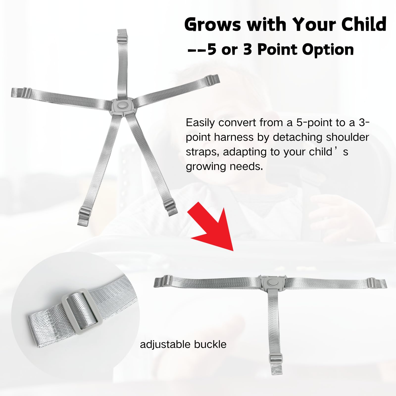 High Chair Straps Replacement Compatible with Graco, Universal 5 Point High Chair Harness Straps Adjustable Sturdy Safety Strap Belt