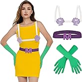 POEWAUVE Halloween Cartoon Cosplay Costume Include Green Pantyhose,Gloves,Seashell Bra and Belt for Adults Role Play Party Accessories Supplies （No Dress）