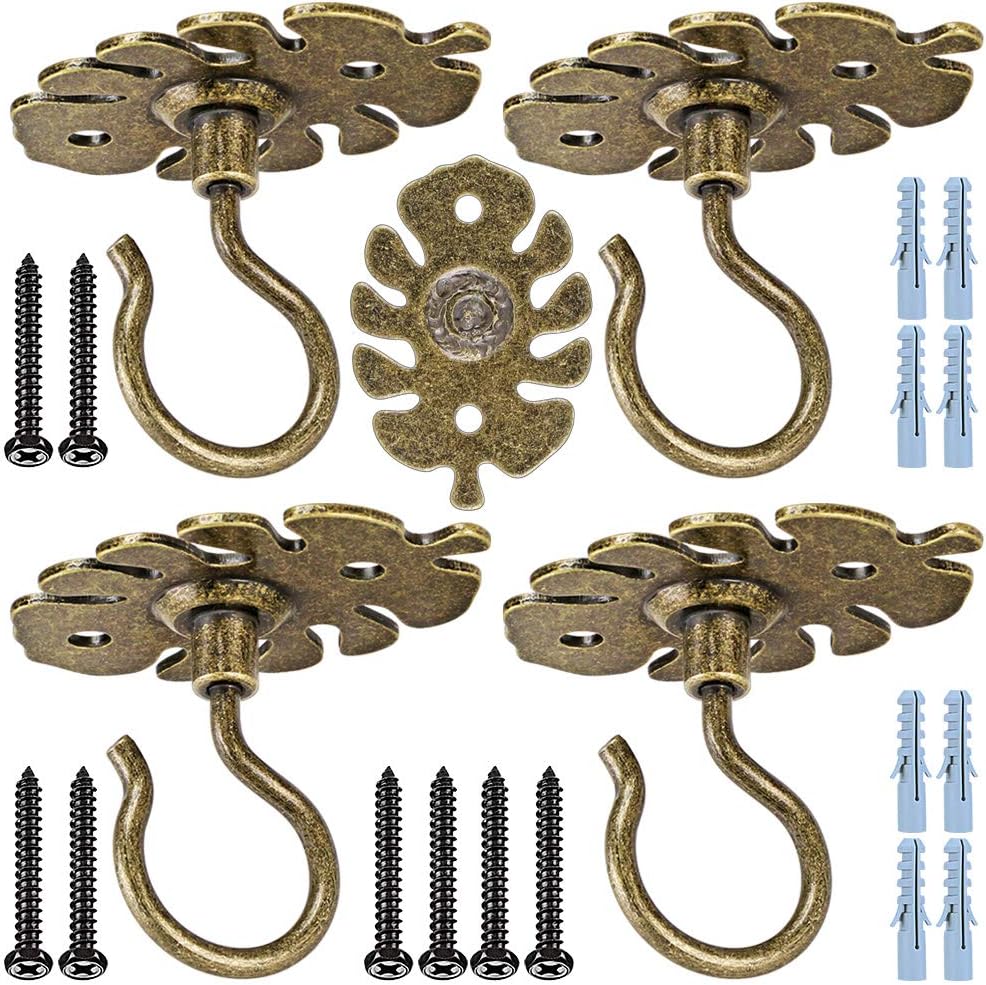 Outdoor Hanging Brackets - BeneLabel 4Pcs Heavy Duty Wall Mount Ceiling Hooks, Metal Plant Bracket Iron Wall Mount Lanterns Hangers Hooks for Hanging Plants Lights, Outdoor Wire, Fairy Lights, Wind Chimes, Bronze