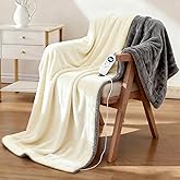 Electric Heated Blanket Throw 50" x 60" Soft Dual-Sided Flannel Fast Heating 12 Heat Levels 1–12H Timer & Overheat Protection & Auto Shut-Off & Machine Washable (Milky White & Gray)