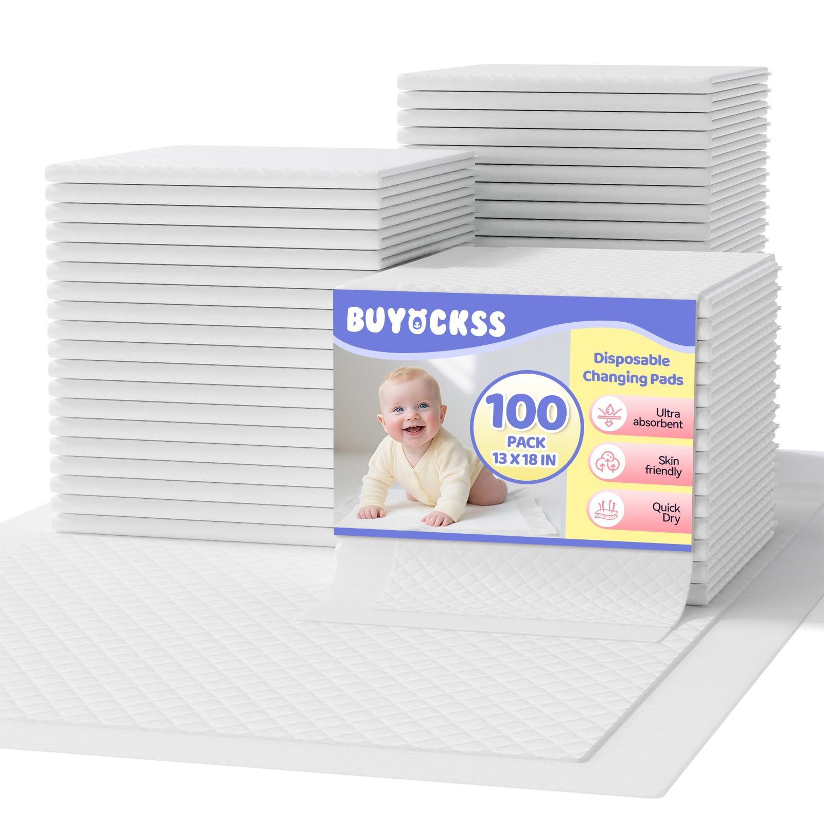 Photo 1 of Disposable Changing Pad Liners 100 Count - 13x18 Inches Ultra Soft Super Absorbent Waterproof Baby Diaper Changing Pads White - Leak Proof Baby Changing Mat Liners for Home & Travel