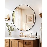IDEALHOUSE 24 Inch Round Bathroom Mirror, Black Aluminum Frame Mirror | Rust Resistant Aluminum Frame / Modern Round Mirror Design / Easy Wall Mount Installation
