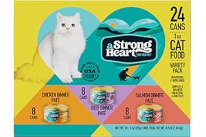 STRONGHEART A Strong Heart Canned Wet Cat Food, Chicken, Beef and Salmon Variety Pack - 3 oz Cans (Pack of 24), Made in The USA with Real Chicken, Beef and Salmon